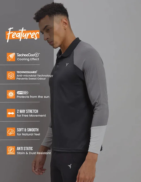 Men Colorblock Slim Fit Polo T-shirt with TECHNO COOL+
