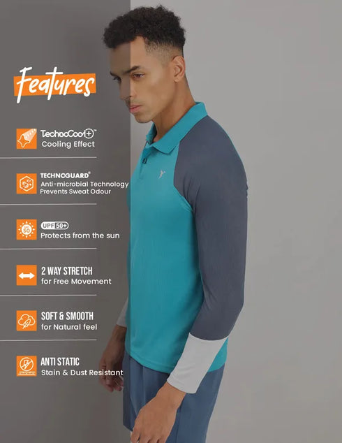 Men Colorblock Slim Fit Polo T-shirt with TECHNO COOL+