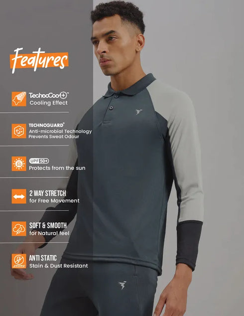 Men Colorblock Slim Fit Polo T-shirt with TECHNO COOL+