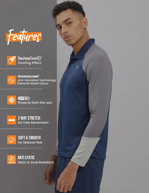 Men Colorblock Slim Fit Polo T-shirt with TECHNO COOL+