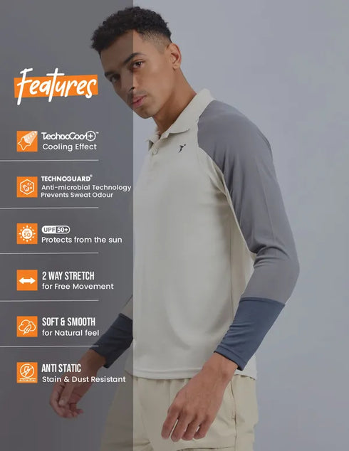 Men Colorblock Slim Fit Polo T-shirt with TECHNO COOL+