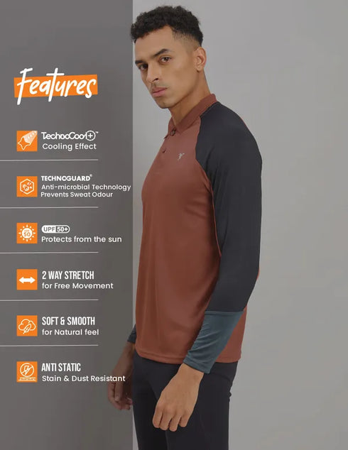 Men Colorblock Slim Fit Polo T-shirt with TECHNO COOL+