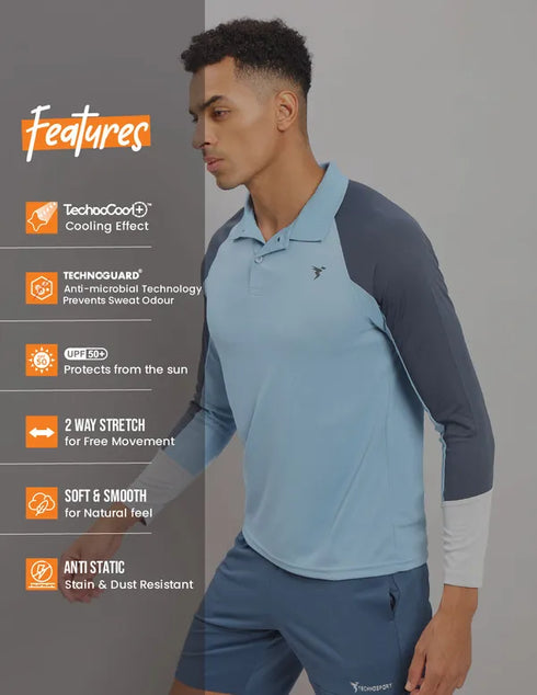 Men Colorblock Slim Fit Polo T-shirt with TECHNO COOL+