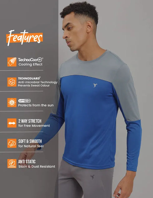 Men Colorblock Slim Fit Crew Neck T-shirt with TECHNO COOL+