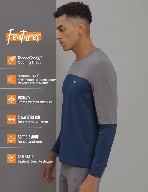 Men Colorblock Slim Fit Crew Neck T-shirt with TECHNO COOL+