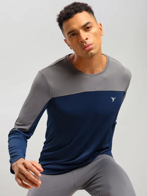 Men Colorblock Slim Fit Crew Neck T-shirt with TECHNO COOL+
