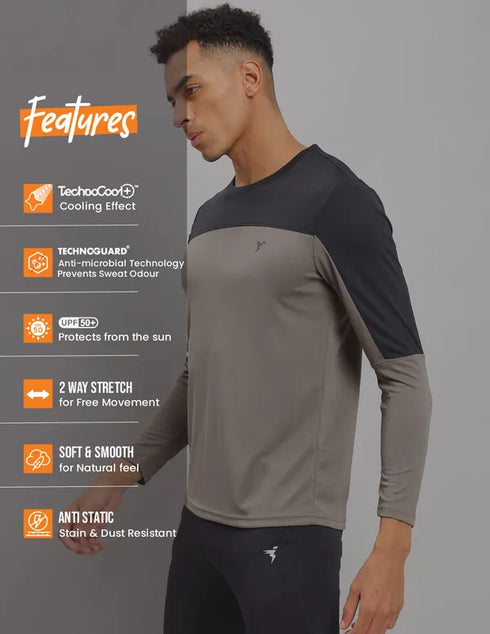 Men Colorblock Slim Fit Crew Neck T-shirt with TECHNO COOL+