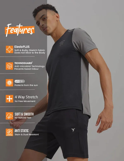 Men Solid Slim Fit Crew Neck T-shirt with ELASTO PLUS