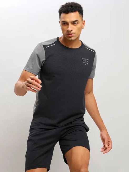 Men Solid Slim Fit Crew Neck T-shirt with ELASTO PLUS