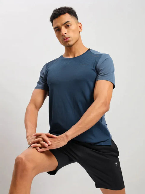 Men Solid Slim Fit Crew Neck T-shirt with ELASTO PLUS