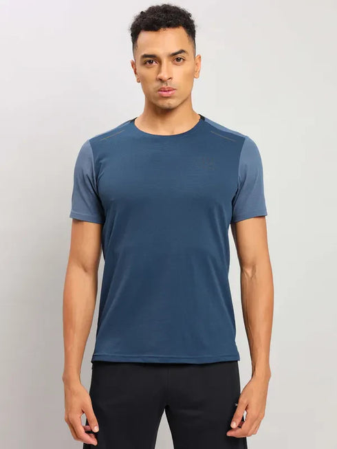 Men Solid Slim Fit Crew Neck T-shirt with ELASTO PLUS
