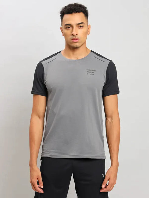 Men Solid Slim Fit Crew Neck T-shirt with ELASTO PLUS