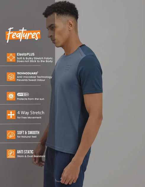 Men Solid Slim Fit Crew Neck T-shirt with ELASTO PLUS