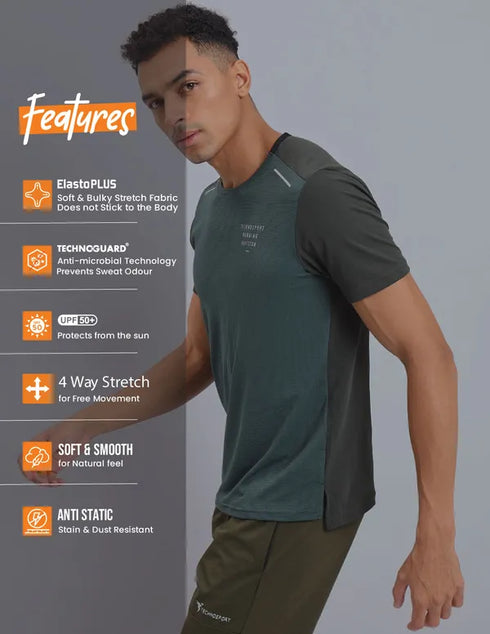 Men Solid Slim Fit Crew Neck T-shirt with ELASTO PLUS
