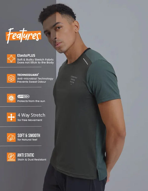 Men Solid Slim Fit Crew Neck T-shirt with ELASTO PLUS