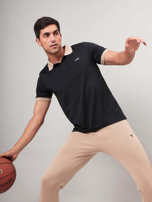 Men Solid Slim Fit Polo Sports T-shirt with MATPIQ
