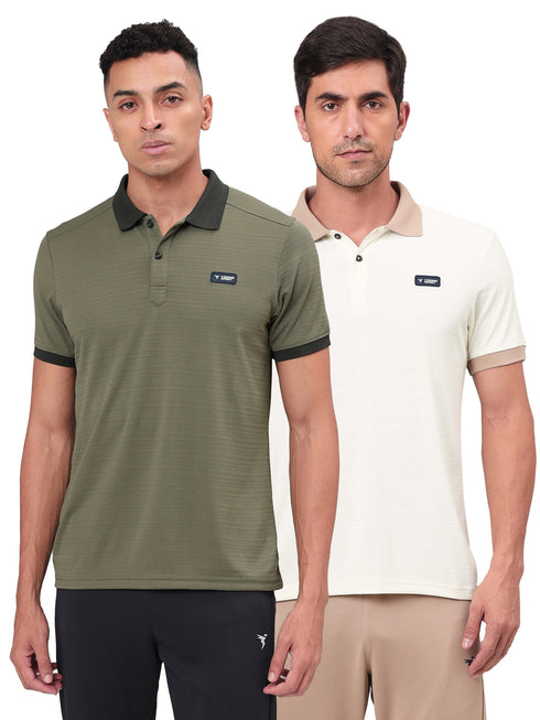 Men Solid Slim Fit Polo Sports T-shirt with MATPIQ (Pack of 2)