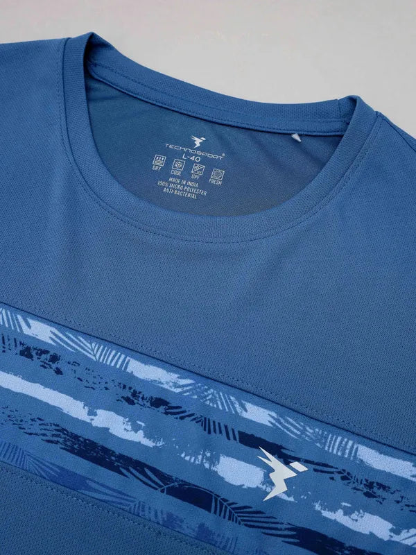 Men Printed Slim Fit Crew Neck T-shirt with TECHNO COOL+