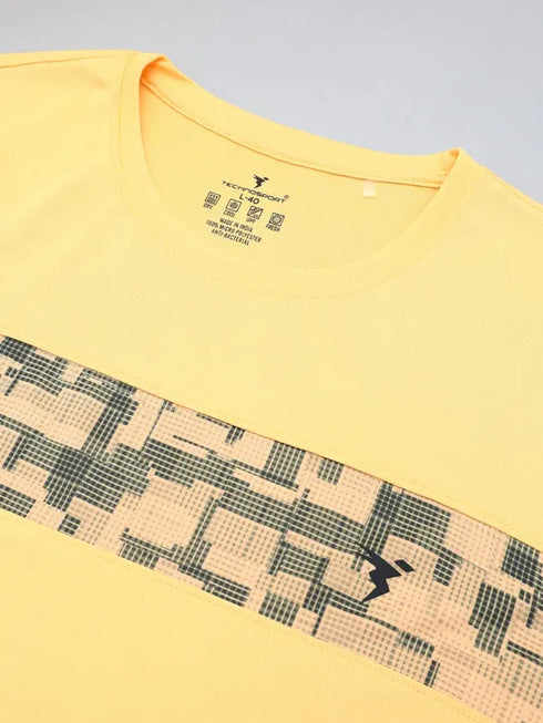 Men Printed Slim Fit Crew Neck T-shirt with TECHNO COOL+