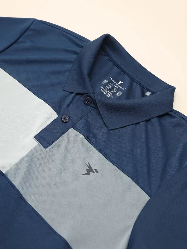 Men Colorblock Slim Fit Polo T-shirt with TECHNO COOL+