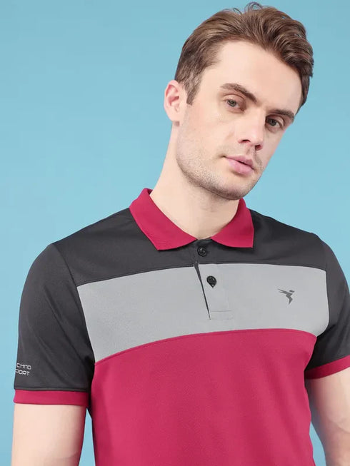 Men Colorblock Slim Fit Polo T-shirt with TECHNO COOL+
