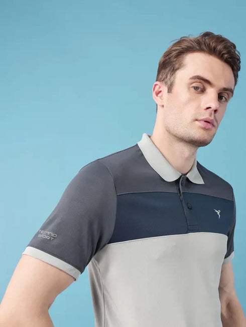 Men Colorblock Slim Fit Polo T-shirt with TECHNO COOL+
