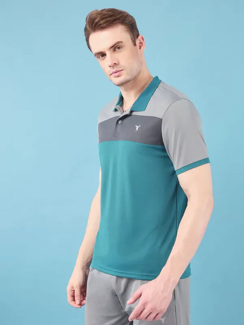Men Colorblock Slim Fit Polo T-shirt with TECHNO COOL+