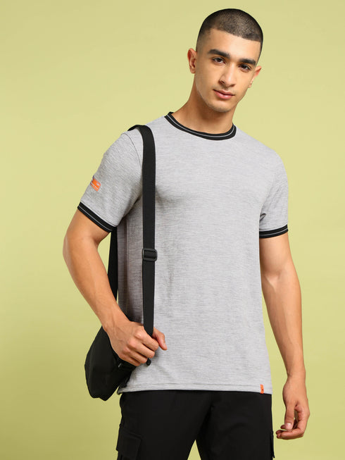 Men Cubic Melange Slim Fit Round Neck Sports T-shirt with DOUBLE COOL