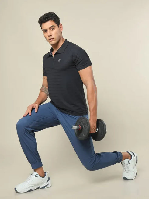 Men Self Design Regular Fit Polo T-shirt with MATPIQ