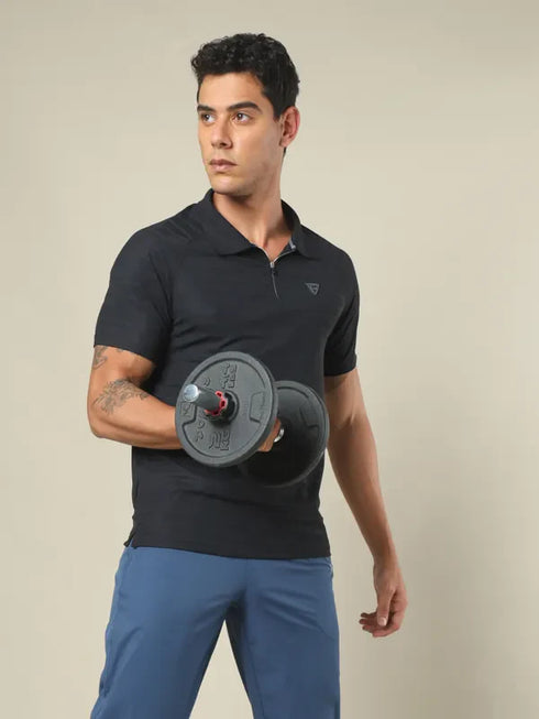 Men Self Design Regular Fit Polo T-shirt with MATPIQ