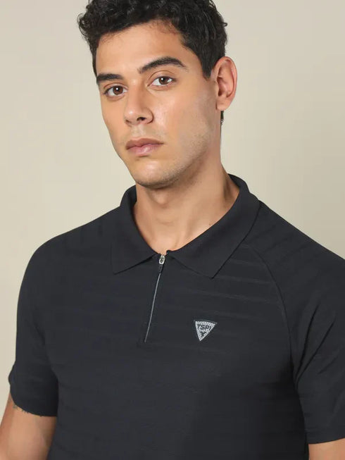 Men Self Design Regular Fit Polo T-shirt with MATPIQ