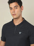 Men Self Design Regular Fit Polo T-shirt with MATPIQ