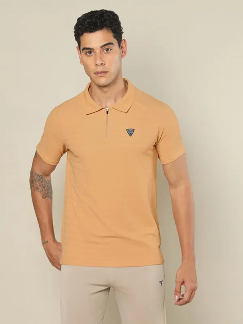 Men Self Design Regular Fit Polo T-shirt with MATPIQ