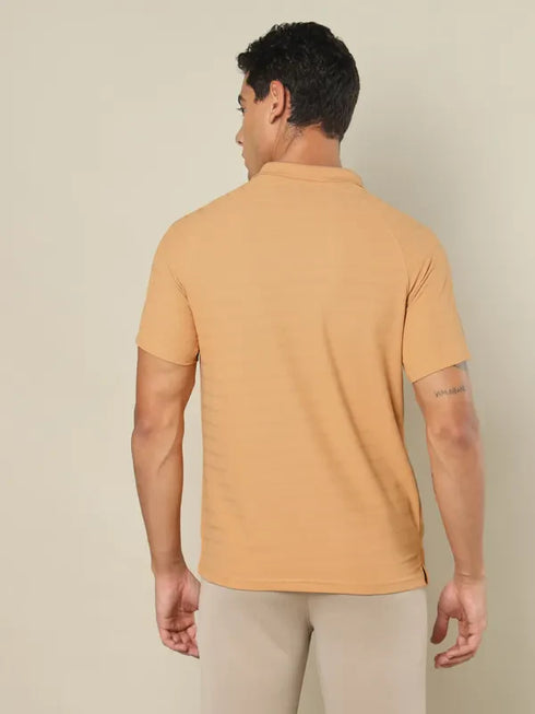 Men Self Design Regular Fit Polo T-shirt with MATPIQ