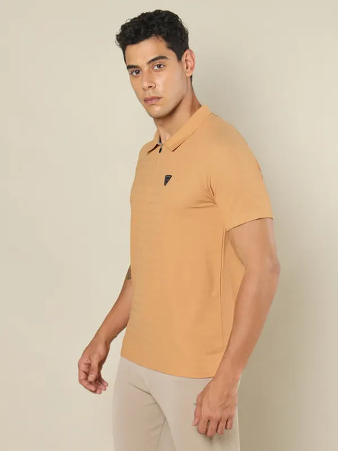 Men Self Design Regular Fit Polo T-shirt with MATPIQ