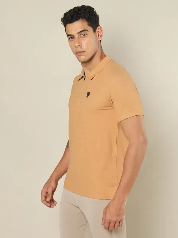 Men Self Design Regular Fit Polo T-shirt with MATPIQ