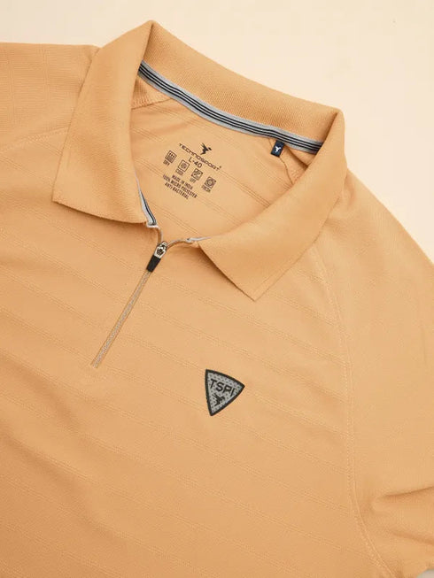 Men Self Design Regular Fit Polo T-shirt with MATPIQ