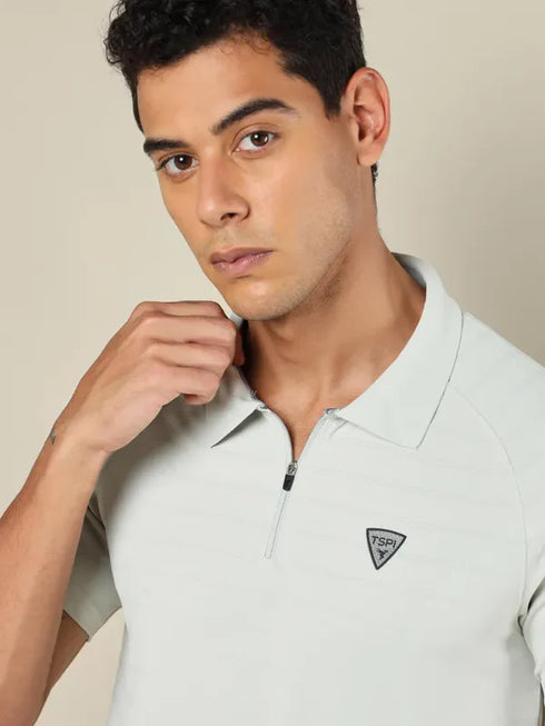 Men Self Design Regular Fit Polo T-shirt with MATPIQ