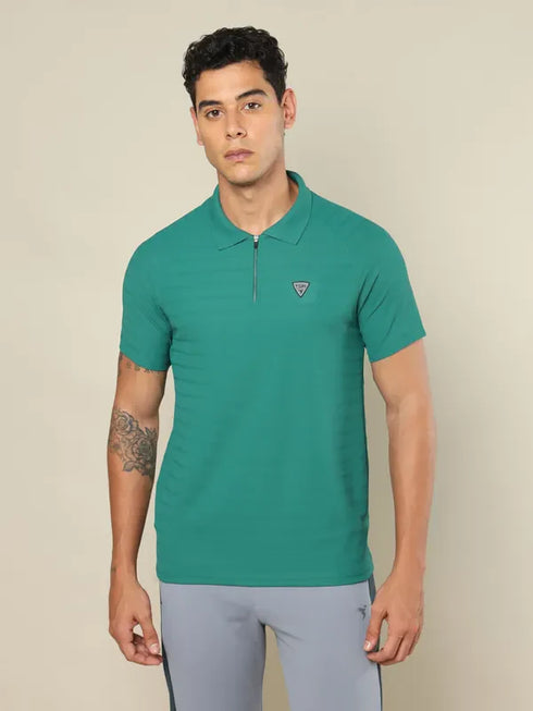Men Self Design Regular Fit Polo T-shirt with MATPIQ