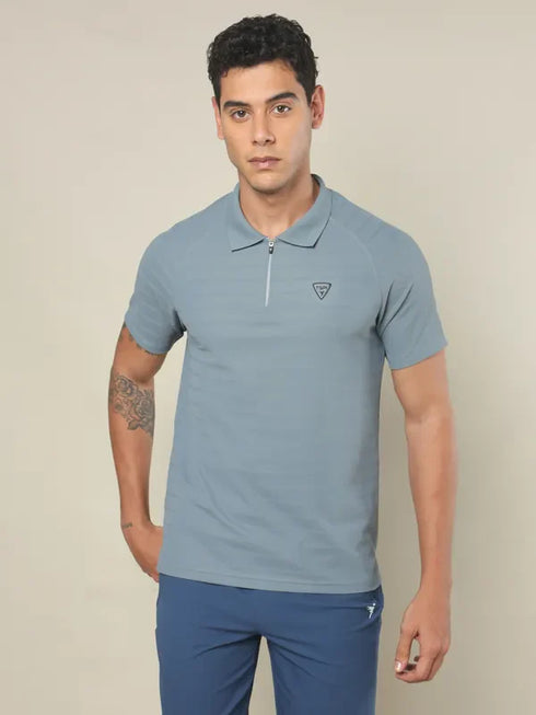 Men Self Design Regular Fit Polo T-shirt with MATPIQ