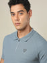 Men Self Design Regular Fit Polo T-shirt with MATPIQ