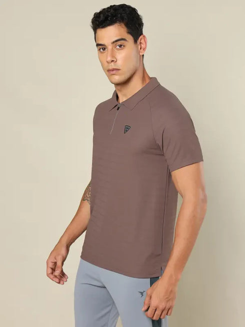 Men Self Design Regular Fit Polo T-shirt with MATPIQ