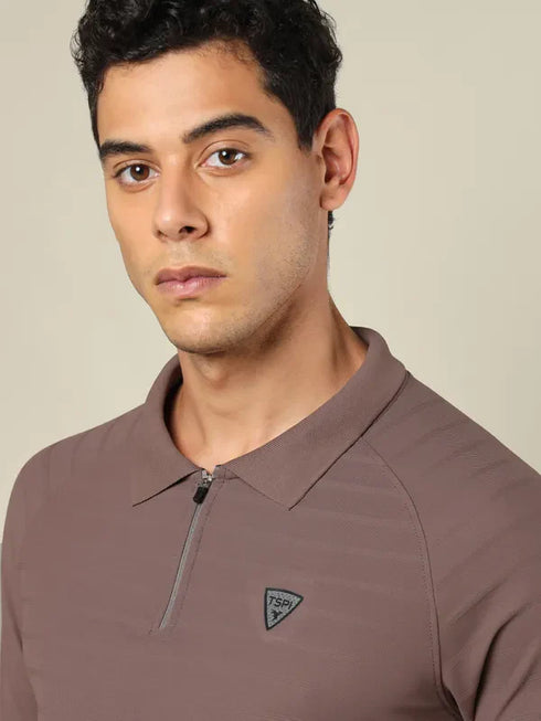 Men Self Design Regular Fit Polo T-shirt with MATPIQ