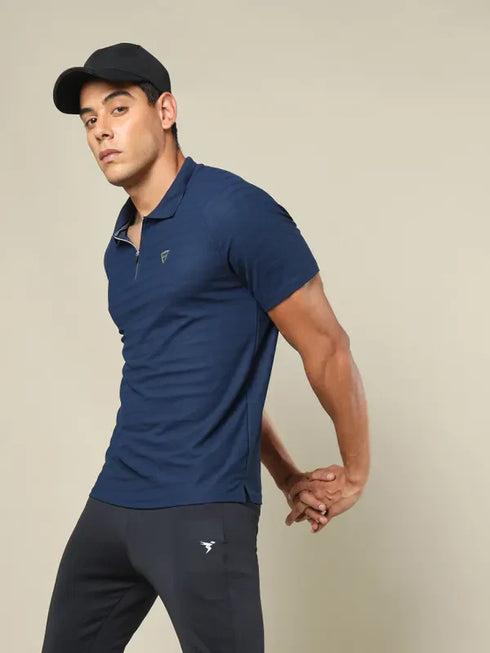 Men Self Design Regular Fit Polo T-shirt with MATPIQ