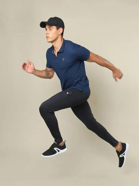 Men Self Design Regular Fit Polo T-shirt with MATPIQ