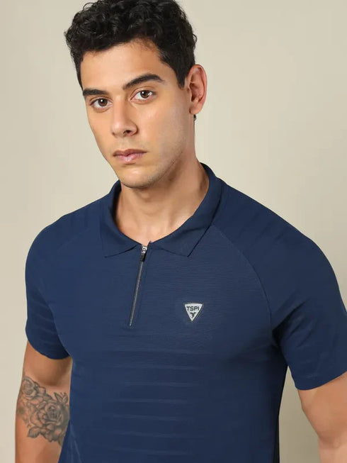 Men Self Design Regular Fit Polo T-shirt with MATPIQ