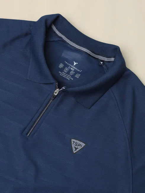 Men Self Design Regular Fit Polo T-shirt with MATPIQ