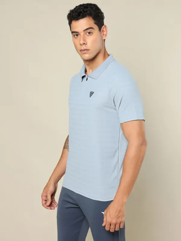 Men Self Design Regular Fit Polo T-shirt with MATPIQ
