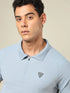 Men Self Design Regular Fit Polo T-shirt with MATPIQ