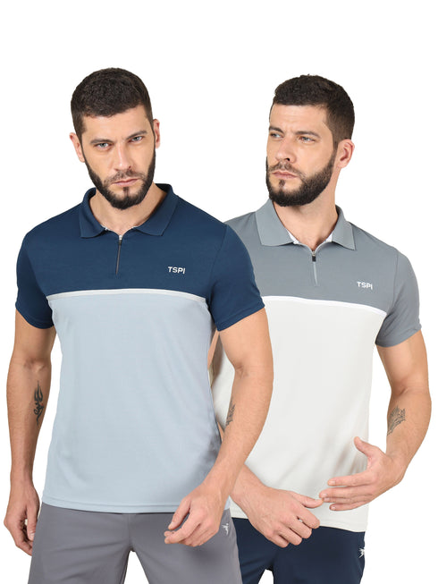 Men Colorblock Slim Fit Polo T-shirt with TECHNO COOL+ (Pack of 2)